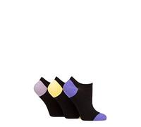SockShop Wildfeet Ladies Plain, Patterned and Contrast Heel Bamboo Trainer Socks Pack of 3 Contrast Black Purple/Yellow 4-8