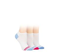 SockShop Wildfeet Ladies Plain, Patterned and Contrast Heel Bamboo Trainer Socks Pack of 3 White Heel and Toe Stripes 4-8