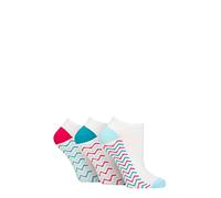 SockShop Wildfeet Ladies Plain, Patterned and Contrast Heel Bamboo Trainer Socks Pack of 3 Zig Zag Sole White Pink/Teal 4-8