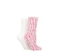 SockShop Wildfeet Ladies Popcorn Cosy Lounge Socks Pack of 2 White/Pink 4-8
