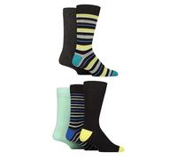 SockShop Wildfeet Men's Bamboo Socks - Plain, Patterned, Regular, Crew Length, Soft, Breathable, Cooling, 5 Pair Multipack Size 7-11 Striped Black/Green/Blue