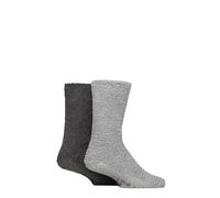 SockShop Wildfeet Men's Lounge Slipper Socks - Cosy, Fluffy, Warm, Calf Length, Crew, Plain, Anti-Slip Grips, Lounge, 2 Pair Multipack Size 7-11 Grey