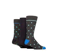 SockShop Wildfeet Mens Patterned, Spots and Stripes Bamboo Socks Pack of 3 (7-11, Square Spots Charcoal)