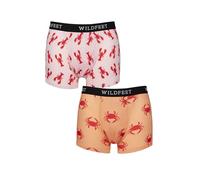 SockShop Wildfeet Men's Patterned Trunks - Soft, Mid-rise, Moisture Wicking, Breathable, Label-less, Fun, Novelty, Patterned, 2 Pack, Sizes S,M,L,XL Lobster XL