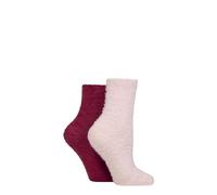 SockShop Wildfeet Women’s 2 Pair Fluffy Feather Socks - Super Soft Cosy Bed or Lounge, Fuzzy Texture Indoor Comfort, Relaxing, Gifting 4-8 (UK, Numeric, 4, 8, Regular, Regular, Pink/Burgundy)