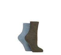 SockShop Wildfeet Women’s 2 Pair Fluffy Feather Socks - Super Soft Cosy Bed or Lounge, Fuzzy Texture Indoor Comfort, Relaxing, Gifting 4-8 (UK, Numeric, 4, 8, Regular, Regular, Grey/Blue)