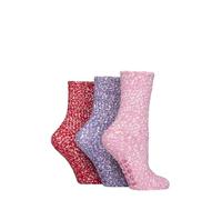 SockShop Wildfeet Women’s 3 Pair Popcorn Cosy Lounge Slipper Socks - Super Soft Textured Knit, Silky Feather Feel, Warm Breathable Non Slip Grip Bed Socks,Sizes 4-8 Pink/Purple/Red