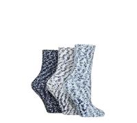 SockShop Wildfeet Women’s 3 Pair Popcorn Cosy Lounge Slipper Socks - Super Soft Textured Knit, Silky Feather Feel, Warm Breathable Non Slip Grip Bed Socks,Sizes 4-8 Blue/White/Navy