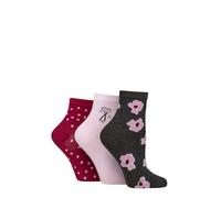 SockShop Wildfeet Women's Bamboo Socks Ankle High, Anklet, Soft, Breathable, Patterned, 3 Pair Multipack Size 4-8 (UK, Numeric, 4, 8, Regular, Regular, Flowers and Spots)
