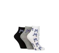 SockShop Wildfeet Women's Bamboo Socks Ankle High, Anklet, Soft, Breathable, Patterned, 3 Pair Multipack Size 4-8 (UK, Numeric, 4, 8, Regular, Regular, Bows)
