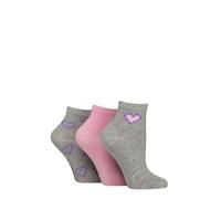 SockShop Wildfeet Women's Bamboo Socks - Mid Length, Ankle High, Anklet, Soft, Breathable, Cooling, Plain, Patterned, 3 Pair Multipack Size 4-8 Grey Hearts