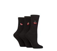 SockShop Wildfeet Women's Embroidered Socks - Crew, Regular, Calf Length, Soft Breathable Cooling Bamboo, Plain and Patterned, 3 Pair Multipack Size 4-8 (UK, Numeric, 4, 8, Regular, Regular, Fruits)