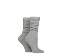 SockShop Wildfeet Women's Slouch Socks - Plain, Black, White, Grey, Scrunch-down Cuffs, Relaxed, Ribbed, Soft, Breathable, 2 Pair Multipack Size 4-8 Grey