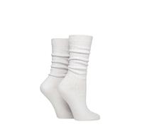SockShop Wildfeet Women's Slouch Socks - Plain, Black, White, Grey, Scrunch-down Cuffs, Relaxed, Ribbed, Soft, Breathable, 2 Pair Multipack Size 4-8 White