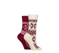 SockShop Wildfeet Women's Thermal Socks - Crew Length, Plain, Patterned, Striped, Warm, Cosy, Outdoor, 2 Pair Multipack Size 4-8 (UK, Numeric, 4, 8, Regular, Regular, Snow/Pink)