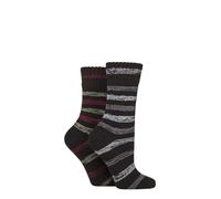 SockShop Wildfeet Women's Thermal Socks - Crew Length, Plain, Patterned, Striped, Warm, Cosy, Outdoor, 2 Pair Multipack Size 4-8 Black Stripes