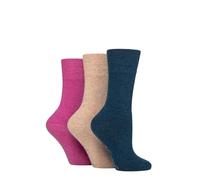 SockShop Women’s 3 Pair Gentle Grip Wool Boot Socks - Cushioned Foot, Soft Warm Non Binding Comfort Top, Breathable Winter Boot or Outdoor Wear, UK 4-8 Pink/Teal/Natural