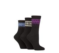 SockShop Women’s Fair Isle Boot Socks - 3 Pack Soft Cosy Micropoly Knit, Warm Lightweight Crew Length for Winter Comfort, Everyday or Home Wear, Size 4-8 Black