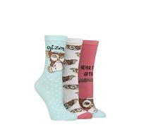 SockShop Women’s Gremlins Gizmo Cotton Socks - 3 Pack Crew Length Character Design, Soft Breathable Gift Idea for Fans of 80s Movies, Casual Fit Size 4-8 Assorted
