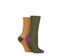 SockShop Women’s Wool Mix Boot Socks - 2 Pack Classic Cable Rib Knit, Thick Warm Crew Style for Cold Weather, Walking or Outdoor Boots, Soft Breathable Fit, Size 4-8 Wild Terrain