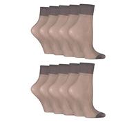 SockShop Womens Ankle Highs Pop Socks Short Nylon Stockings Hosiery 15 Denier in Various Shades One Size Pack of 10 Ankle - Mid Grey 4-8