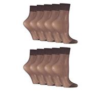 SockShop Womens Ankle Highs Pop Socks Short Nylon Stockings Hosiery 15 Denier in Various Shades One Size Pack of 10 Ankle - Nearly Black 4-8