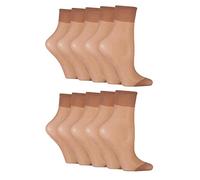 SockShop Womens Ankle Highs Pop Socks Short Nylon Stockings Hosiery 15 Denier in Various Shades One Size Pack of 10 Ankle - Hazelnut 4-8