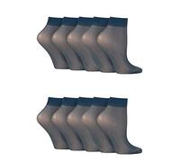 SockShop Womens Ankle Highs Pop Socks Short Nylon Stockings Hosiery 15 Denier in Various Shades One Size Pack of 10 Ankle - Navy 4-8