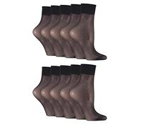 SockShop Womens Ankle Highs Pop Socks Short Nylon Stockings Hosiery 15 Denier in Various Shades One Size Pack of 10 Ankle - Black 4-8