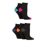 SockShop Women's Bamboo Ankle Socks - Ankle High, Anklet, Soft, Cooling, Breathable, Plain and Patterned, 5 Pair Multipack Size 4-8 Heel & Toe Black Bright