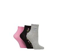 SockShop Women's Bamboo Anklet Socks - Soft, Breathable, Frill Welt Cuff, Ribbed, Embroidered, Patterned, Short, Low, Colourful, 3 Pairs Size 4-8 Butterfly