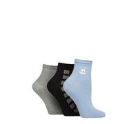 SockShop Women's Bamboo Anklet Socks - Soft, Breathable, Frill Welt Cuff, Ribbed, Embroidered, Patterned, Short, Low, Colourful, 3 Pairs Size 4-8 Cats