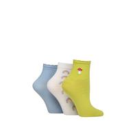 SockShop Women's Bamboo Anklet Socks - Soft, Breathable, Frill Welt Cuff, Ribbed, Embroidered, Patterned, Short, Low, Colourful, 3 Pairs Size 4-8 Mushroom/Rainbow