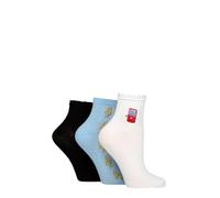 SockShop Women's Bamboo Anklet Socks - Soft, Breathable, Frill Welt Cuff, Ribbed, Embroidered, Patterned, Short, Low, Colourful, 3 Pairs Size 4-8 (UK, Numeric, 4, 8, Regular, Regular, Sardines)