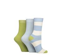 SockShop Women's Bamboo Ribbed Socks - Soft, Breathable, Cooling, Striped, Patterned, 3 Pairs, Size 4-8 Ocean View
