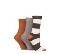 SockShop Women's Bamboo Ribbed Socks - Soft, Breathable, Cooling, Striped, Patterned, 3 Pairs, Size 4-8 (UK, Numeric, 4, 8, Regular, Regular, Honey Glaze)