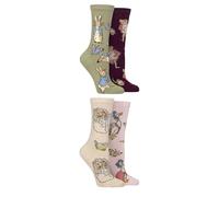 SockShop Womens Beatrix Potter Socks - 4 Pair Gift Box Set Featuring Peter Rabbit, Jeremy Fisher, Miss Tiggy-Winkle and Jemima Puddle-Duck, Cute Cotton Character Footwear UK 4-8 Multi