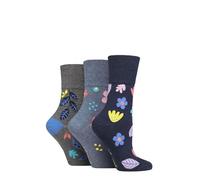 SockShop Womens Gentle Grip Colourburst Socks - 3 Pair Pack Soft Cotton Colourful Diabetic Friendly Comfortable Fit Everyday Casual Footwear, UK Size 4-8 Floral Pop
