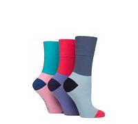 SockShop Womens Gentle Grip Colourburst Socks - 3 Pair Pack Soft Cotton Colourful Diabetic Friendly Comfortable Fit Everyday Casual Footwear, UK Size 4-8 Coral/Turquoise/Cornflower