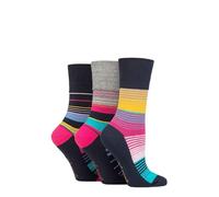 SockShop Womens Gentle Grip Colourburst Socks - 3 Pair Pack Soft Cotton Colourful Diabetic Friendly Comfortable Fit Everyday Casual Footwear, UK Size 4-8 Stripey Vibes