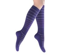 SocksLane Cotton Compression Socks 15-20 mmHg Class 1 Support Knee-High (Amethyst Stripes, Small-Meduim)