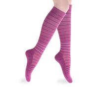 SocksLane Cotton Compression Socks 15-20 mmHg Class 1 Support Knee-High (Berry stripes, Small-Meduim)