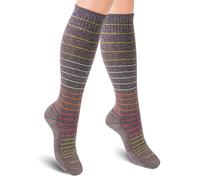 SocksLane Cotton Compression Socks 15-20 mmHg Class 1 Support Knee-High (Gray Stripes, Medium-Large)