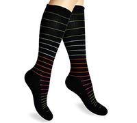 SocksLane Cotton Compression Socks 15-20 mmHg Class 1 Support Knee-Highh (Black stripes, Small-Meduim)