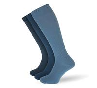 Socksmad Men's Long 100% Cotton Socks - 3 Pair, Sizes UK 6-11, Black/Navy/Grey, Knee High Diabetic Friendly, Smooth Toe Seam, Lightweight & Breathable - Gentle Stay-Up Fit - Designed in England