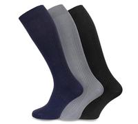 Socksmad Men's Non Elastic 100% Cotton Socks - 3 Pair, Sizes UK 6-11, Black/Navy/Grey, Knee High Diabetic Friendly, Smooth Toe Seam, Lightweight & Breathable - Gentle Stay-Up Fit - Designed in England
