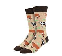 Socksmith Men's Cows 'Mooove Over' design socks, quality cotton mix, one size, hemp heather (beige), great Cattle lover gift