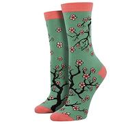 Socksmith Womens Bamboo Crew Socks "Cherry Blossoms" - Lt. Jade Green
