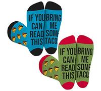 For Bare Feet Men's Read 2 Pack of Funny Novelty, Casual Crew Sock Fits Shoe Size 8-13, Can Ready This Bring Tacos, Large