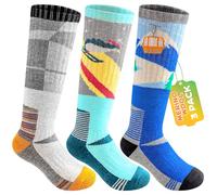 SockWaddles 3 Pairs Kids Merino Wool Ski Socks, Thermal Winter Cushioned Knee High Socks for Boys Girls, Cozy, Anti-Blister, Thick Socks for Hiking, Skiing & Snowboarding